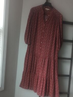 Max Studio Red Floral Button-Front Tiered Dress